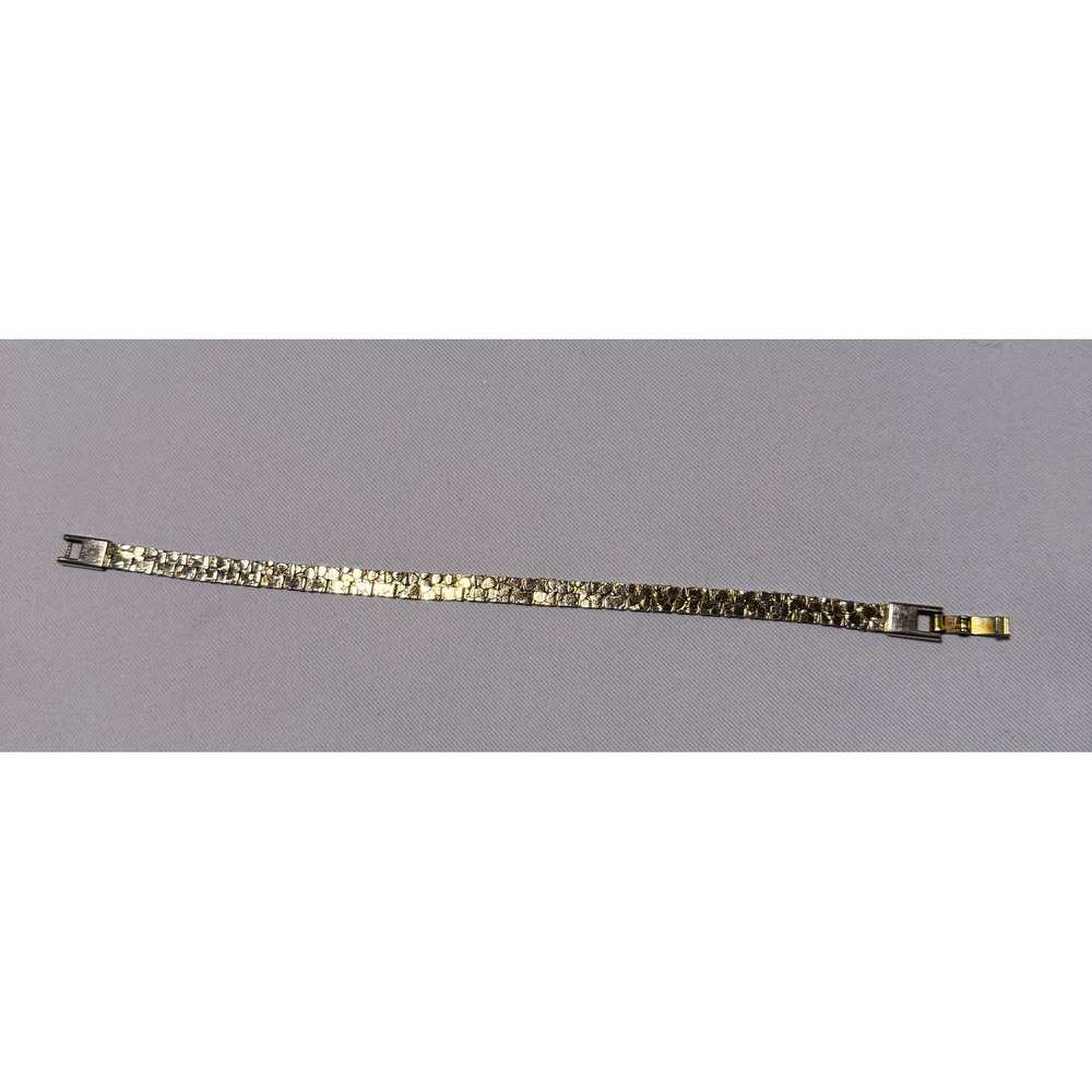 Vintage Gold Tone Nugget Link Bracelet‎ Textured 7.5 Inch Fold Over Clasp